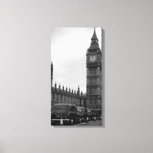 Big Ben en taxi cabs in black and white canvas Print