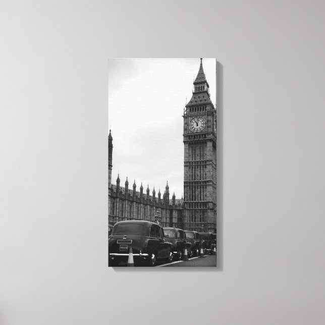 Big Ben en taxi cabs in black and white canvas Print (Front)