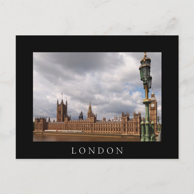 Big Ben in London black text postcard (Front)