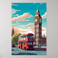 Big Ben London Art vintage travel illustration