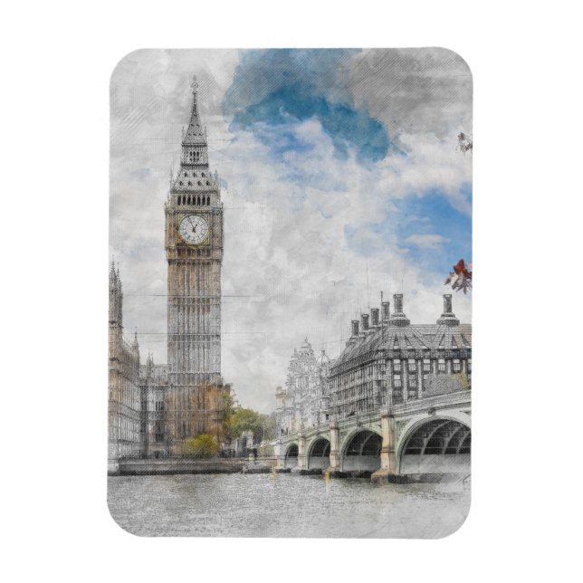 Big Ben London Magnet Watercolor British Souvenir (Vertical)