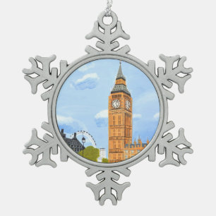 Big Ben London  Snowflake Pewter Christmas Ornament