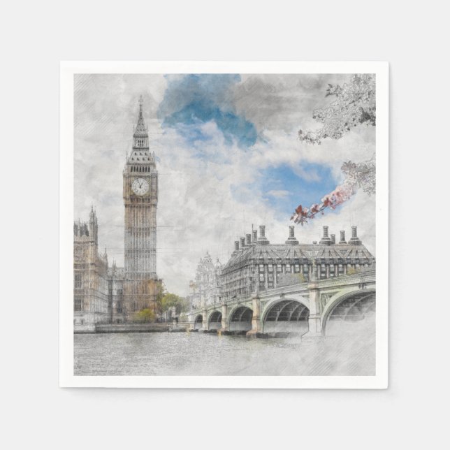 Big Ben London Travel – Vintage British Party Napkin (Front)