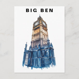 Big Ben London UK Travel Watercolor Postcard