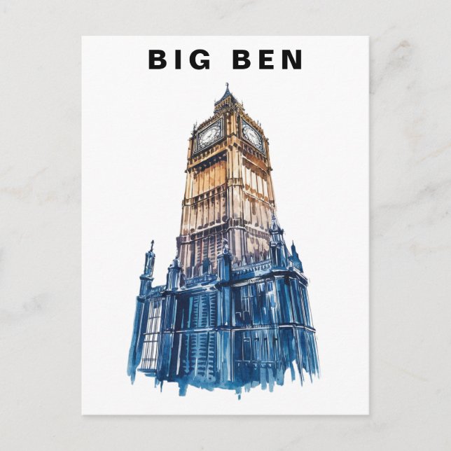 Big Ben London UK Travel Watercolor  Postcard (Front)