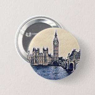 Big Ben London Watercolor art 6 Cm Round Badge
