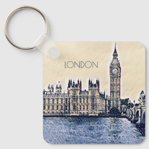 Big Ben London Watercolor art Key Ring