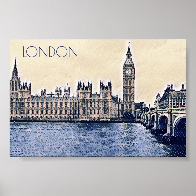 Big Ben London Watercolor art  Poster (Front)