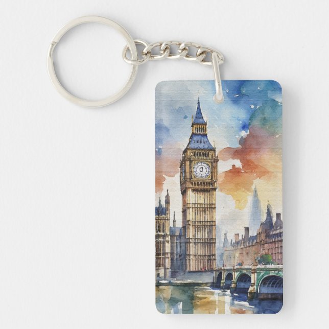 Big Ben London Watercolor Keychain (Front)