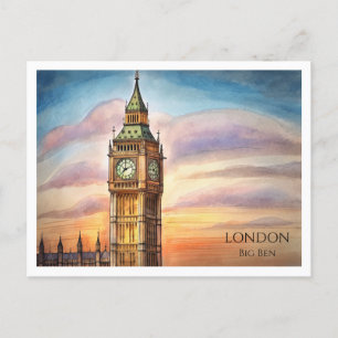 Big Ben London Watercolor Postcard UK Travel Art