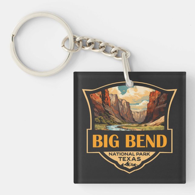 Big Bend National Park Illustration Retro Badge Key Ring (Front)