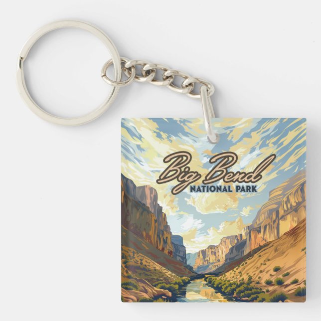 Big Bend National Park Texas Desert Retro Key Ring (Front)