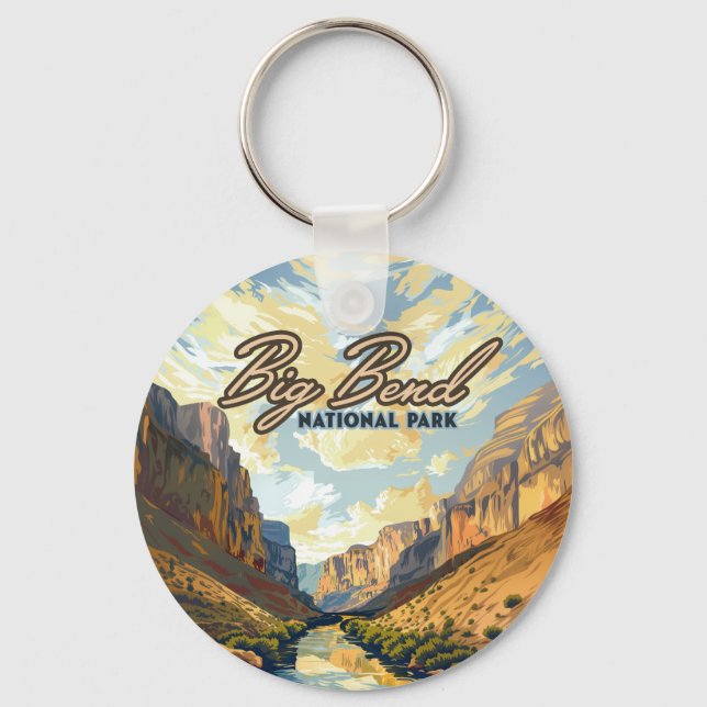 Big Bend National Park Texas Desert Retro Key Ring (Front)
