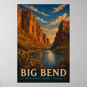 Big Bend National Park Texas Modern Woodblock Poster