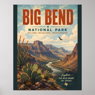 Big Bend National Park Vintage Illustration, Texas Poster