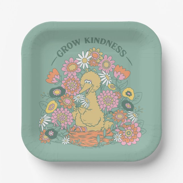 Big Bird | Grow Kindness Floral Graphic Paper Plate (Front)