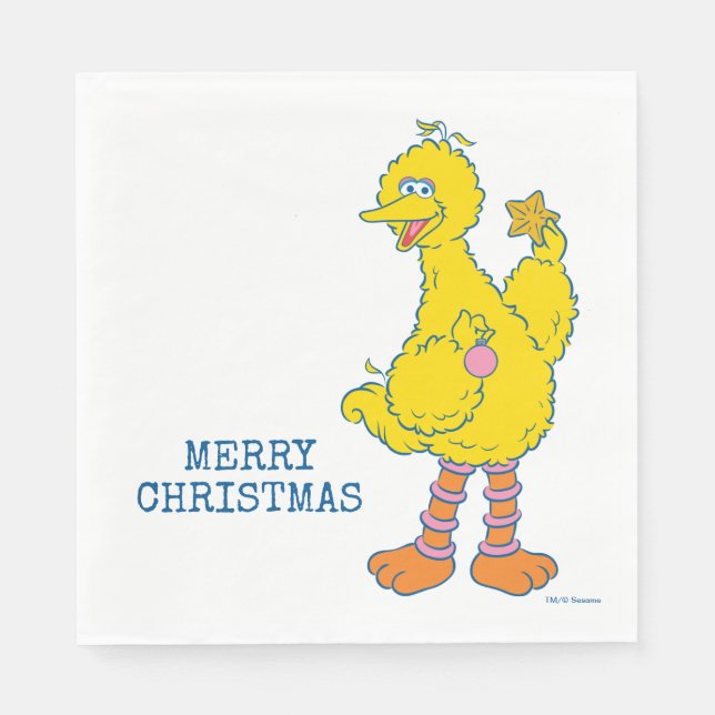 Big Bird Holding Christmas Ornaments Napkin (Front)