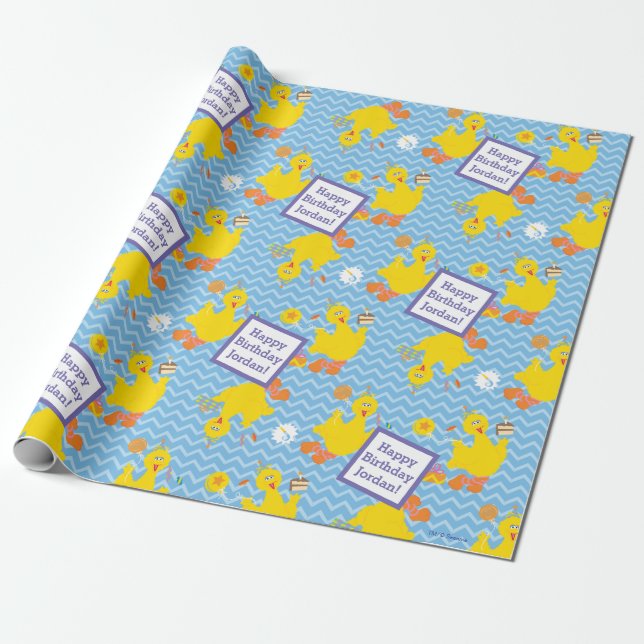 Big Bird Party Chevron Pattern Wrapping Paper (Unrolled)