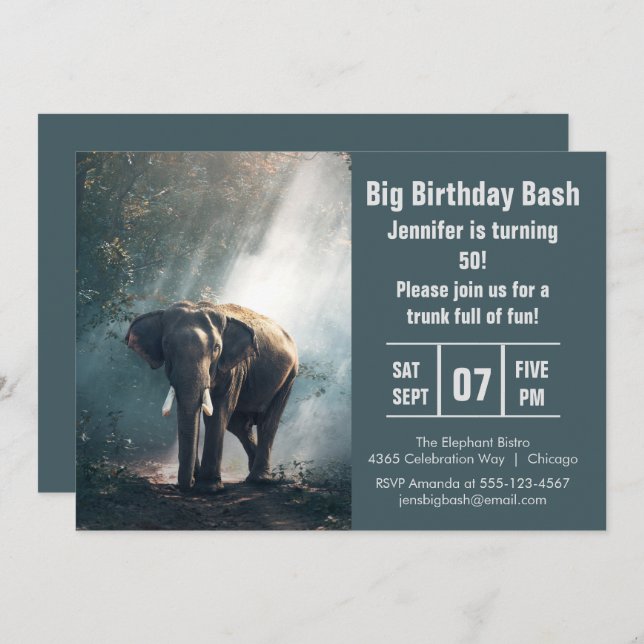 Big Birthday Bash Elephant Photo Invitation (Front/Back)