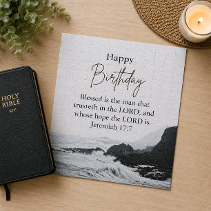 Big Birthday Dad Serene Ocean Scriptural Text  Jigsaw Puzzle