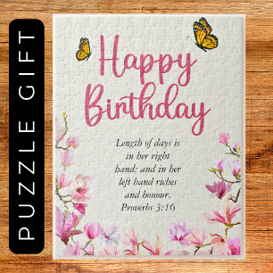 Big Birthday Mum Pink Floral Scriptural Text  Jigsaw Puzzle