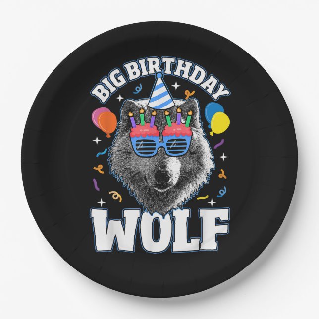 Big Birthday Wolf for Wolves Paper Plate (Front)
