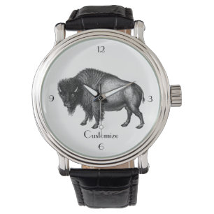 Big Bison Buffalo Thunder_Cove Round Clock Watch