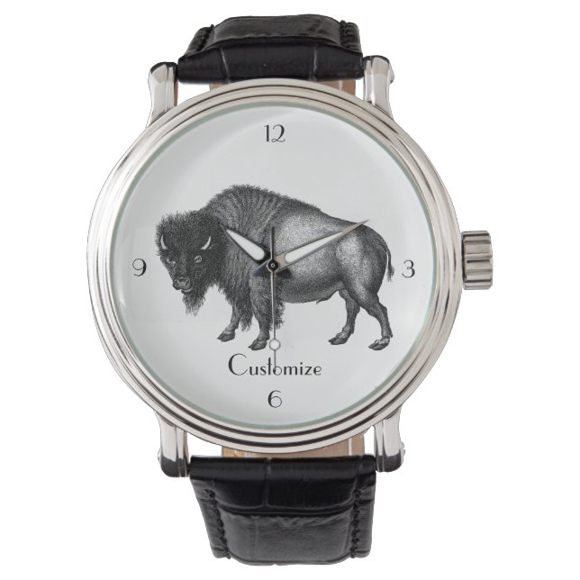 Big Bison Buffalo Thunder_Cove Round Clock Watch (Front)