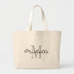 Big black and white name monogram jumbo tote bags<br><div class="desc">Big black and white name monogram jumbo tote bags. Glamourous extra large totes for books, grocery shopping and more. Elegant logo design with beautiful monogrammed letter initials. Cute personalised gift idea for bride, flower girls, maid of honour and bridesmaids at wedding party. Classy script typography with chic background letter. Also...</div>