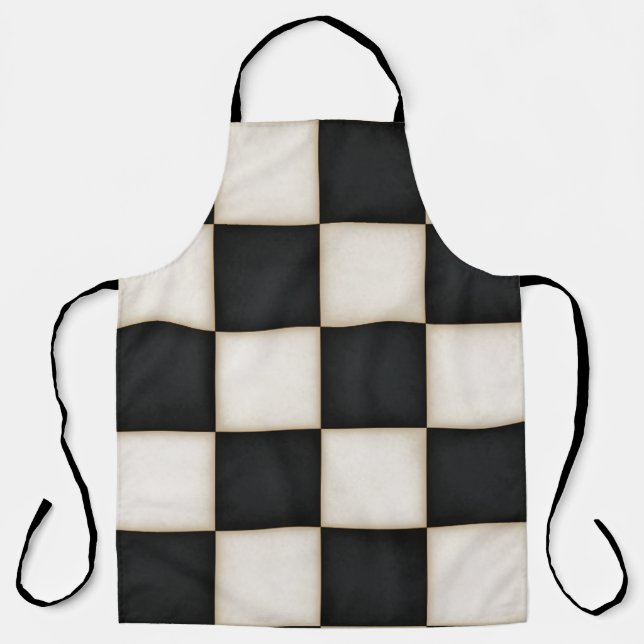 Big Black & Antique White Checkers Large Apron (Front)