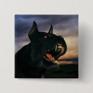 Big, black dog 15 cm square badge