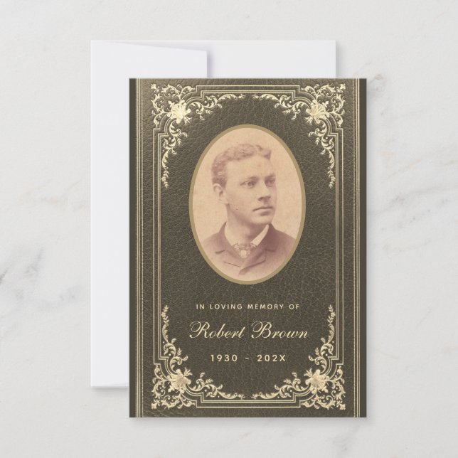 Big Black Gold Photo Funeral Memorial Prayer Card (Front)