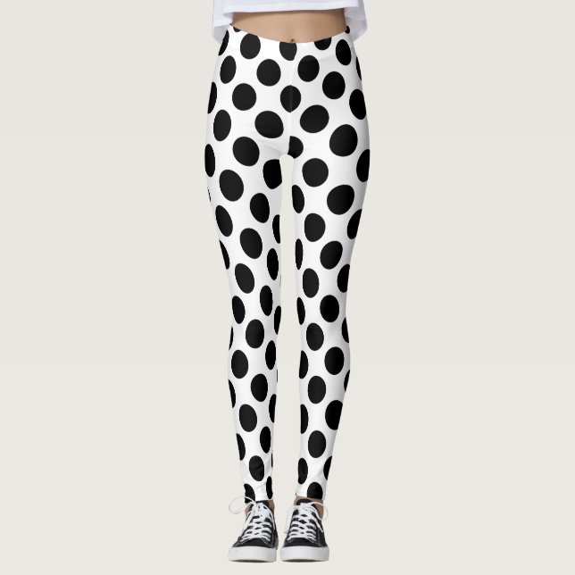 Big Black Polka Dots Pattern White Leggings (Front)