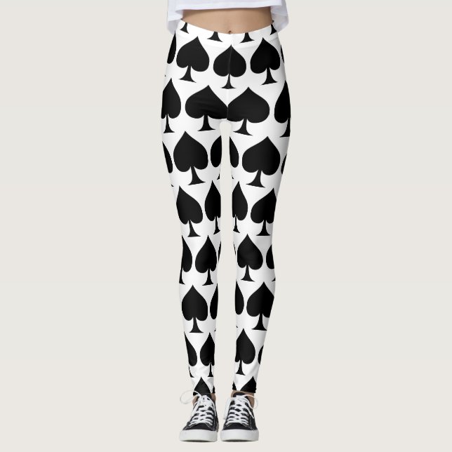 Big black spades queen pattern on white leggings (Front)