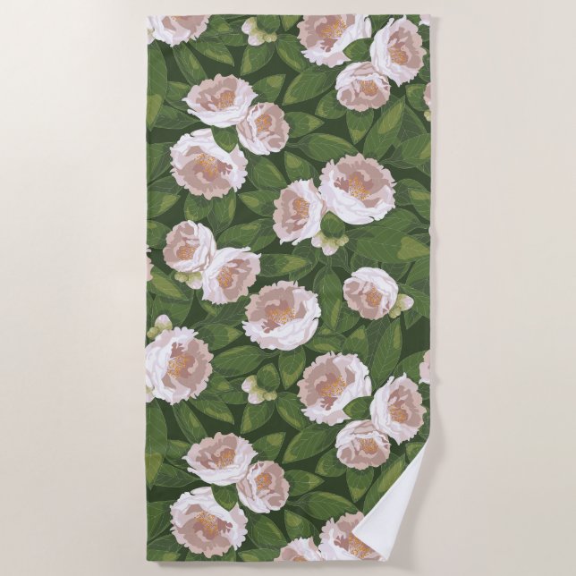 Big Bloom Camellia Charm Beach Towel (Front)