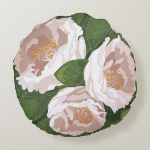 Big Bloom Camellia Charm Round Cushion