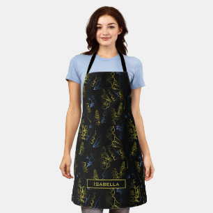 Big blossom floral pattern gold personalised name apron