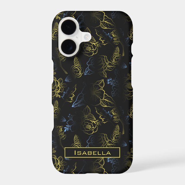 Big blossom floral pattern gold personalised name iPhone case (Back)