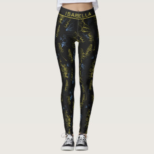 Big blossom floral pattern gold personalised name leggings