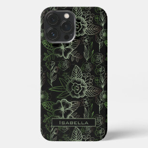 Big blossom floral pattern green personalised name iPhone 13 pro max case