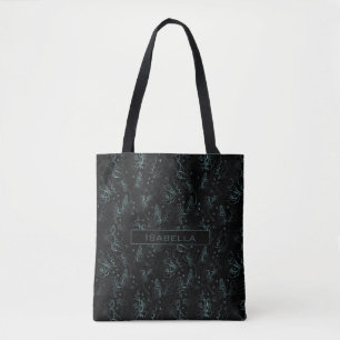 Big blossom floral pattern grey personalised name tote bag
