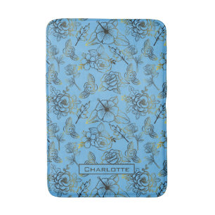 Big blossom floral pattern with personalised name bath mat