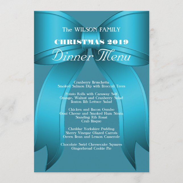 Big Blue Bow Family Christmas Dinner Menu (Front)