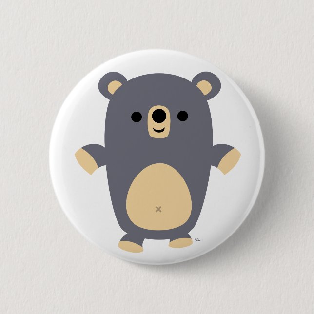 Big Blue Cartoon Bear  button badge (Front)