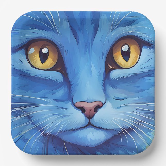 Big Blue Cat Paper Plate (Front)