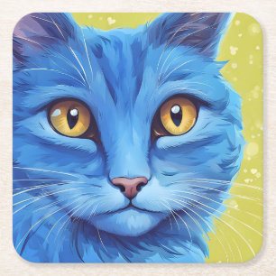 Big Blue Cat. Square Paper Coaster