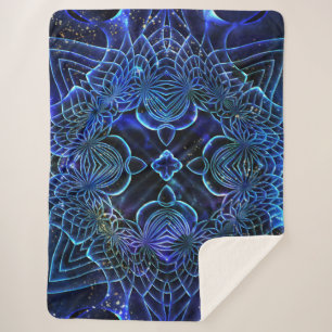 Big Blue Electric Galactic Geometry Sherpa Blanket