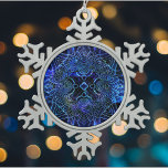 Big Blue Electric Galactic Geometry Snowflake Pewter Christmas Ornament<br><div class="desc">The electric blue and funky geometrical images can add interest and intrigue to your holiday decor. This design features an electric blue geometric fantastical shape with stars and clouds against a celestial background. The design is a kaleidoscope-style design, and although abstract, it's similar in some ways to sacred geometry and...</div>