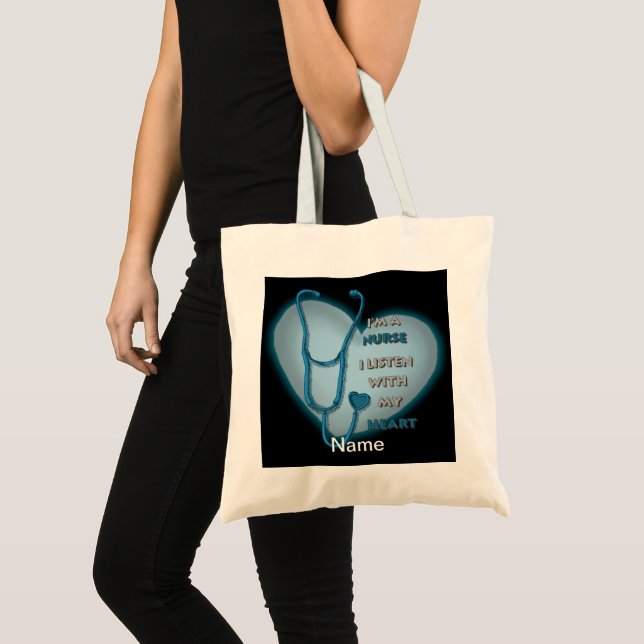 Big blue heart nurse  tote bag (Front (Product))