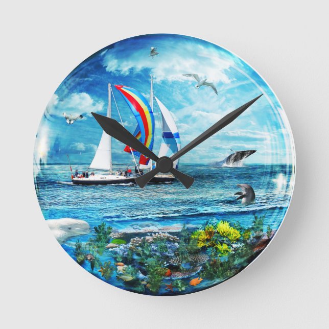 Big Blue Ocean Bubble Natures Playground Round Clock (Front)
